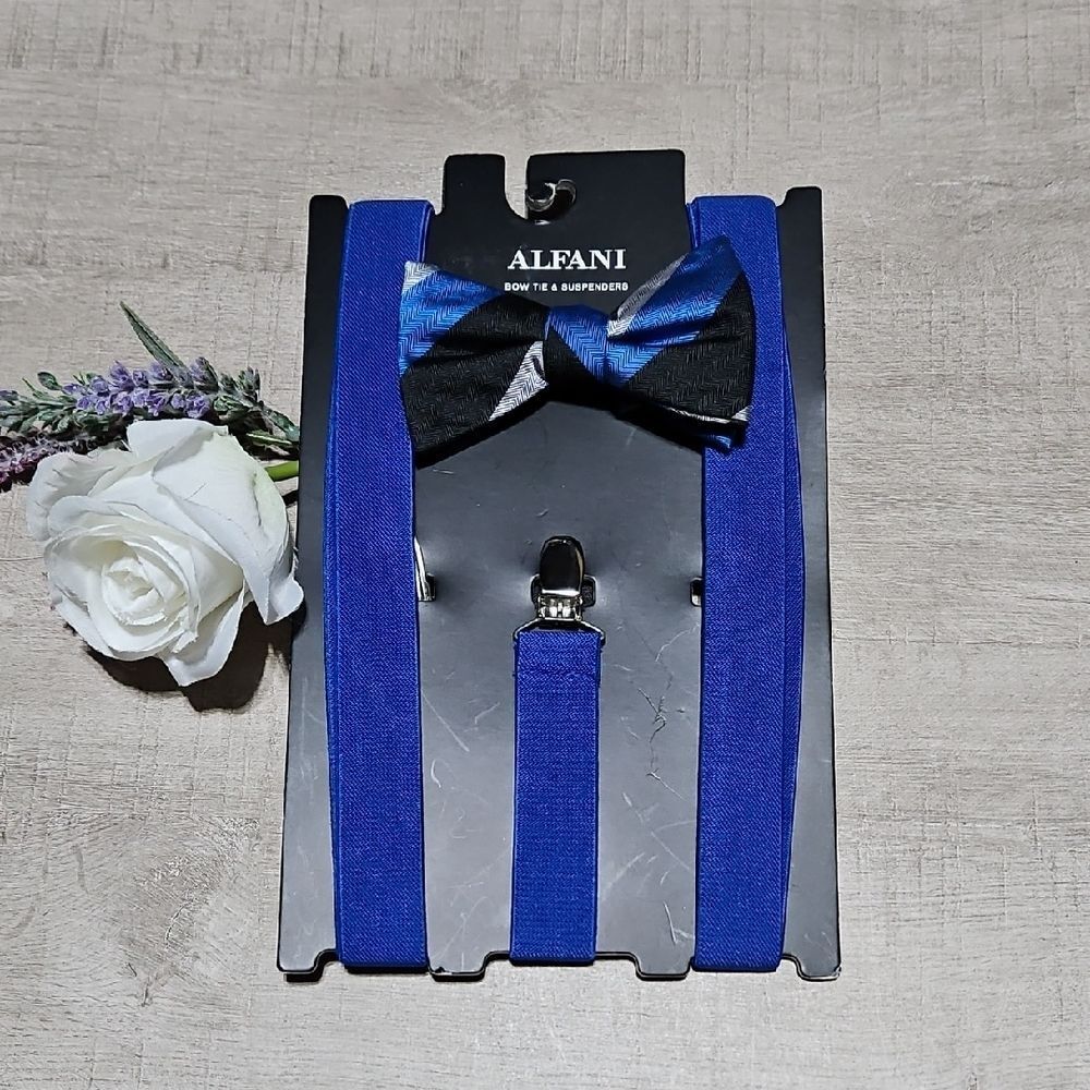 Alfani Blue Suspenders and Bow Tie Set NWT